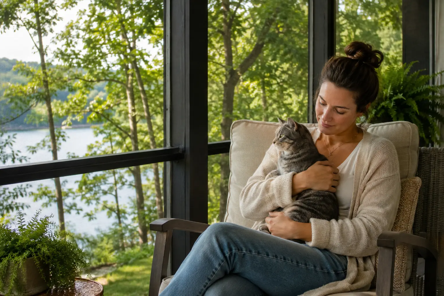 An Arkansas resident at home with her emotional support cat